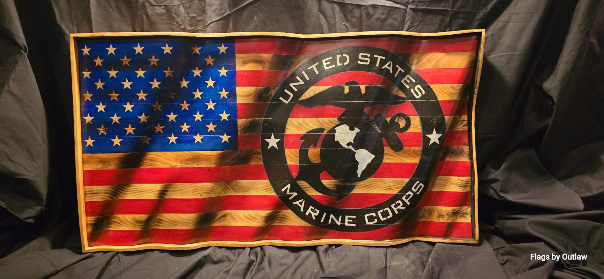 242-a-large-flag-with-the-marine-corpse-signia-freehanded-with-a-graphite-pencil