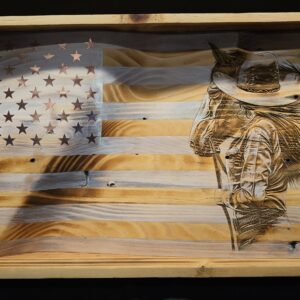 #435 Cowgirl Looking at Her Horse, Front View