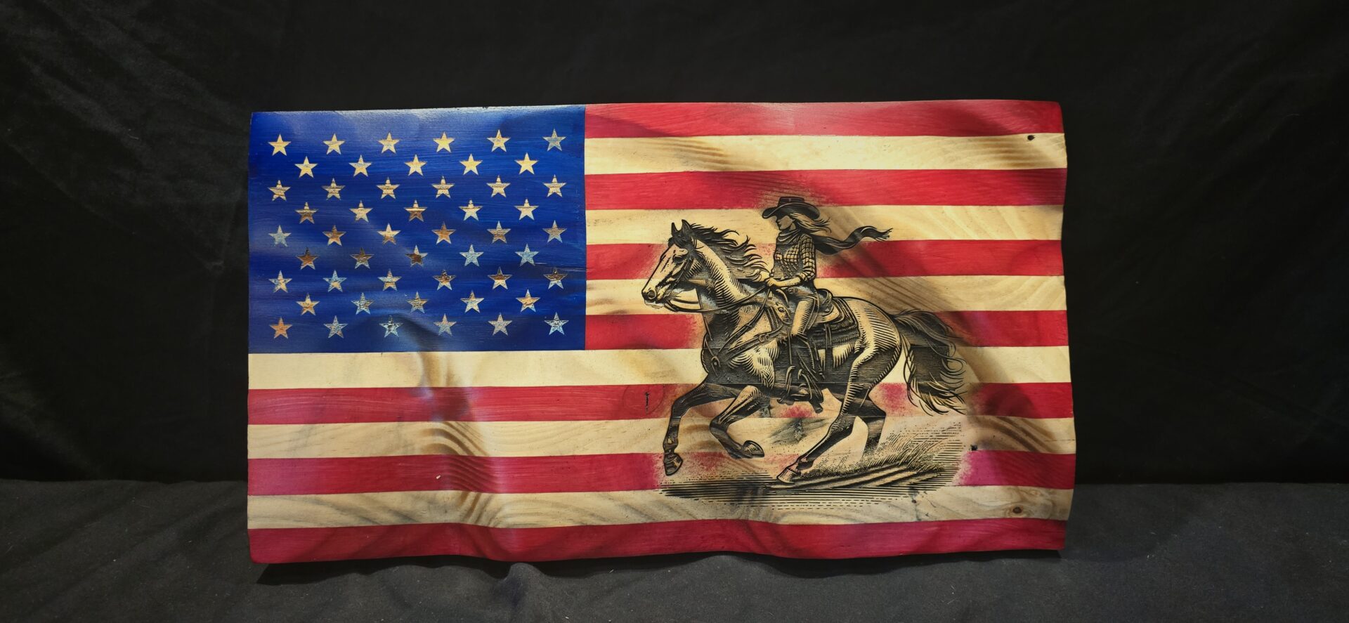 #768 Cowgirl Riding Horse. Front View